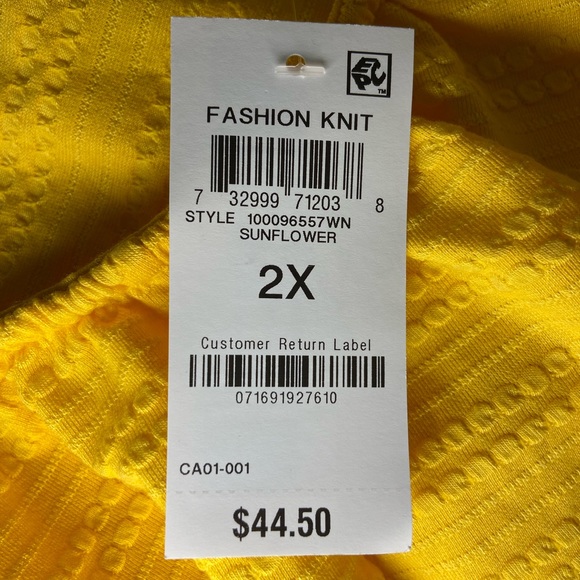 Style & Co Plus Size Textured Ruffle-Neck Sunflower 2X New With Tags - Picture 2 of 6